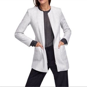 Zara Light Grey Herringbone Long Line Frock Coat